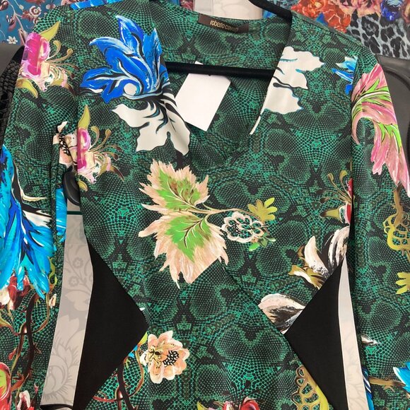 Roberto Cavalli Snakeskin/Floral Knee-Length Dress - Size 38 - Picture 1 of 7